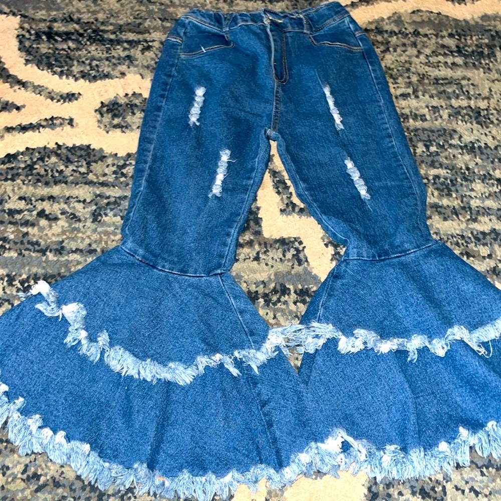 Boutique bell bottom girls jeans size 7/8 with adjustable waist